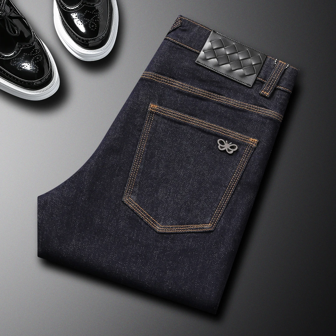 经典原色牛仔裤男薄夏季弹力修身小直筒蝴蝶编织轻奢痞帅男士长裤