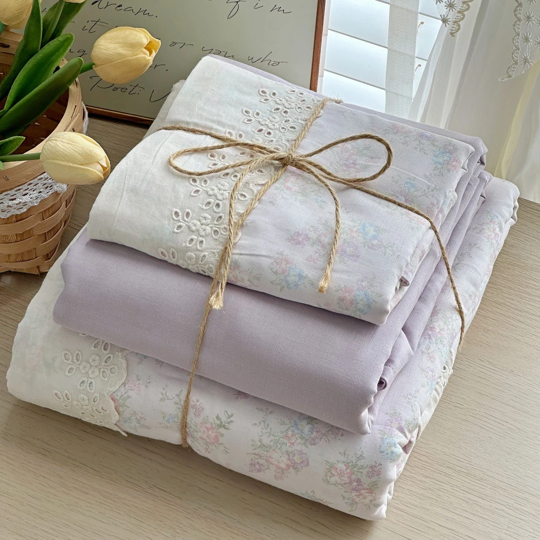 小玲子 朱丽叶 全棉双层纱三件套四件套 花边印染工艺 小清新