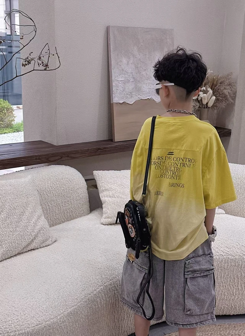 【蜡小新】【柠檬汽水】儿童夏季韩版宽松短袖T恤，模特穿150，