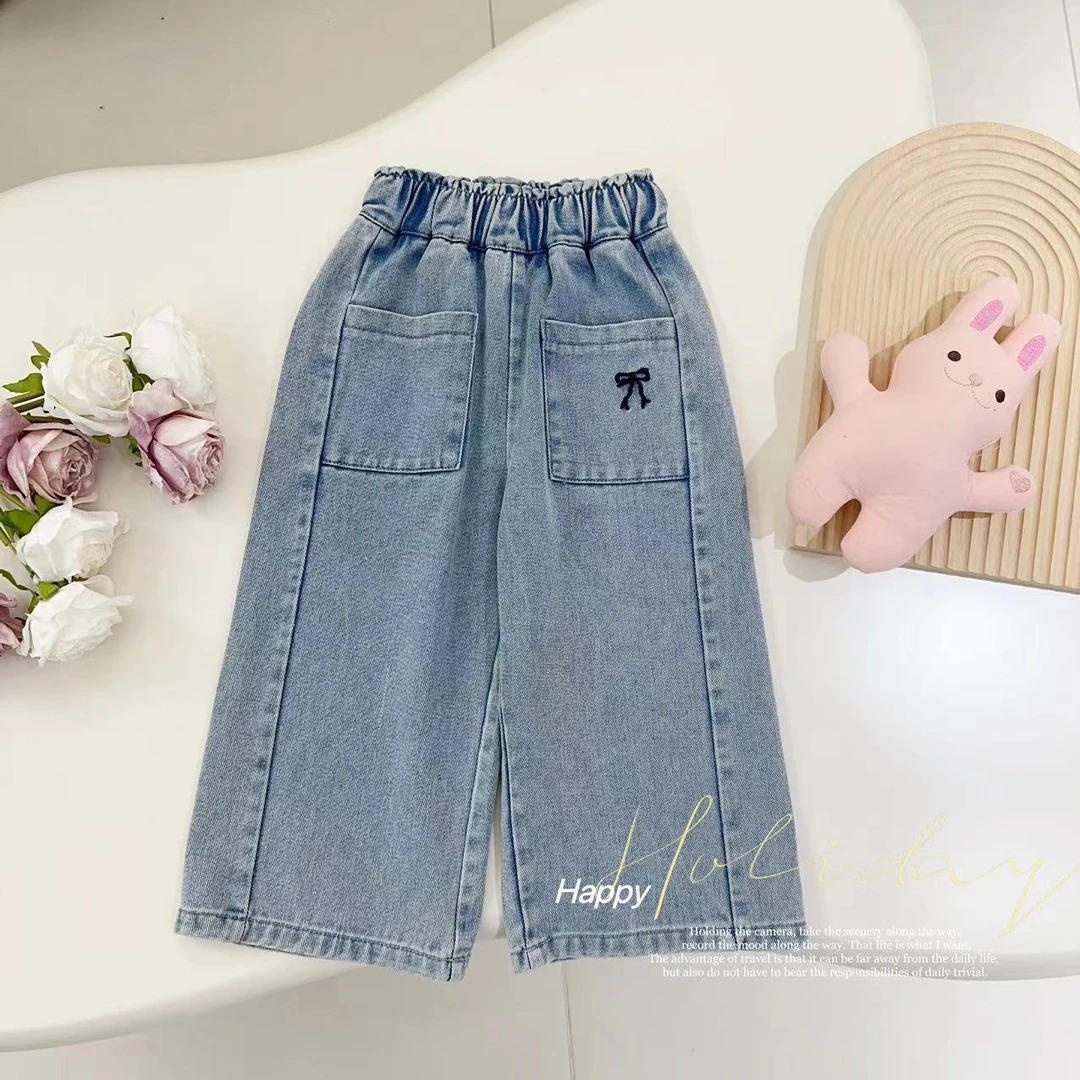 汤圆家童装2025新款韩系蝴蝶结方口袋百搭阔腿裤 YA-840