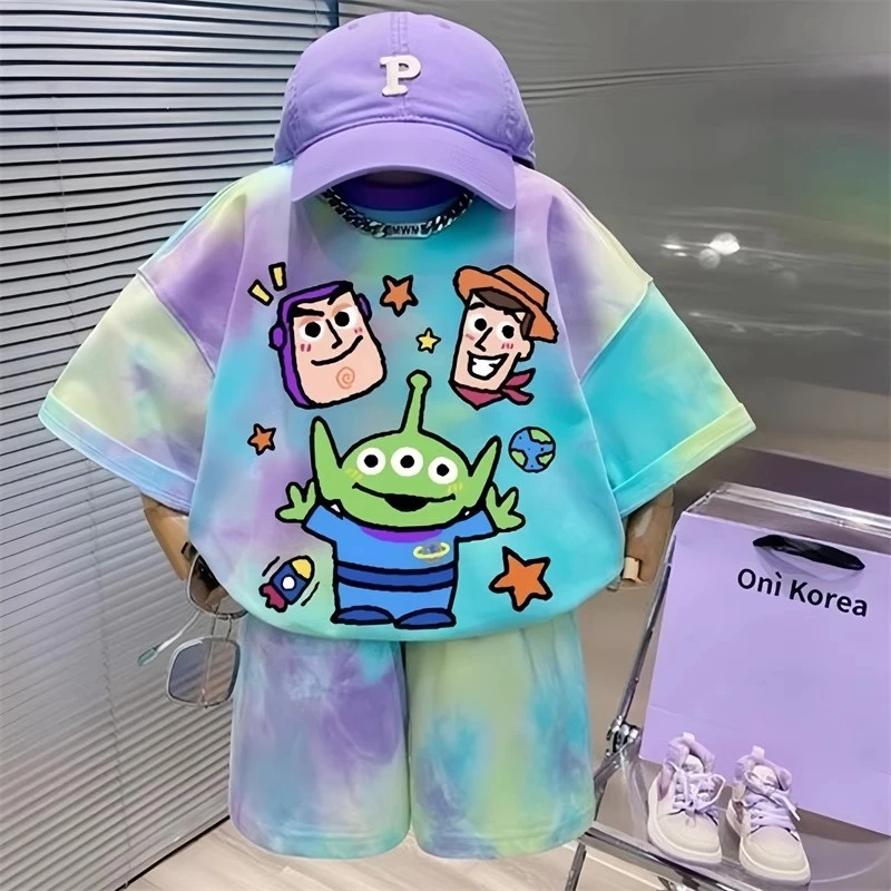 DEYAO/得遥夏季儿童时髦2025新款男女童字母扎染撞色宝宝短袖