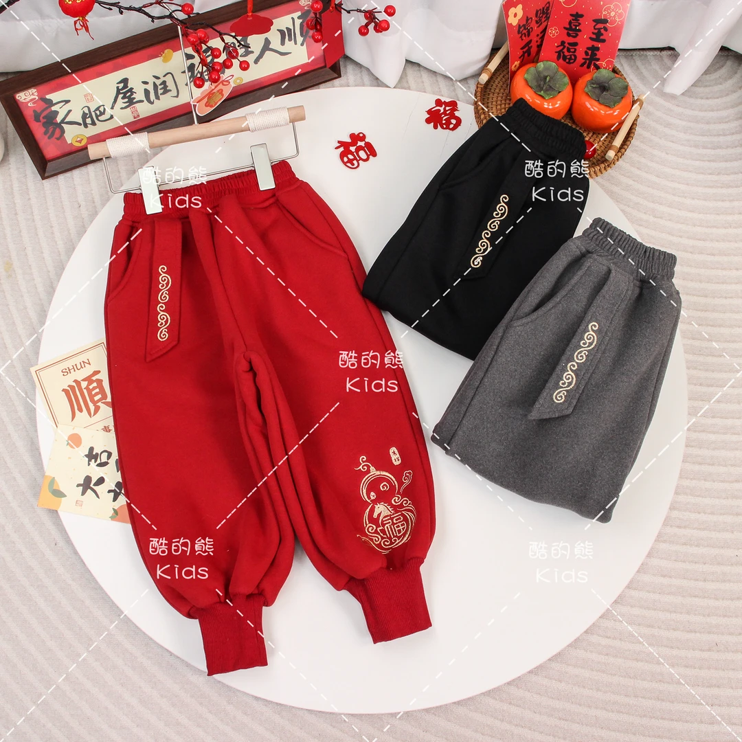 儿童冬季新品加绒款休闲裤子男童女童百搭保暖外穿卫裤D3K5-1097