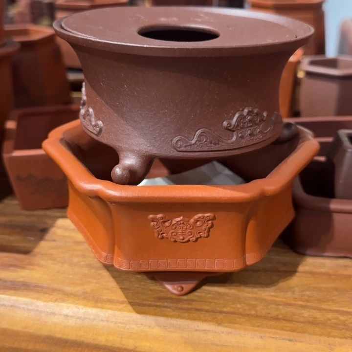 紫砂花盆金*狼全手工制作
