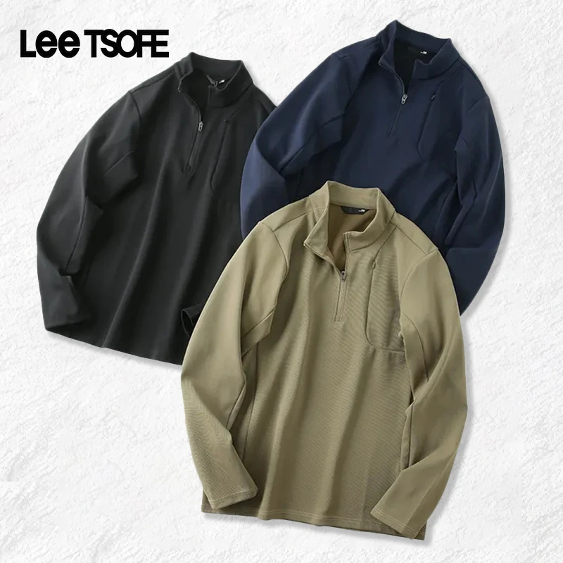 LEE TSOFE2025男秋季防风保暖休闲上衣时尚亲肤小高领半拉链卫衣