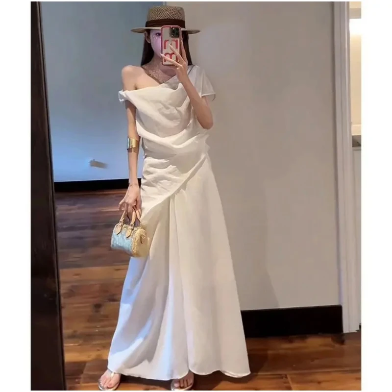 【清仓现货发】亚麻+莱赛尔新款修身简约松弛感白色套装半身裙