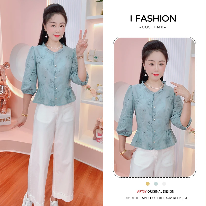 高级感休闲减龄衬衫女2026年春秋新款时尚简约遮肉七分袖开衫上衣