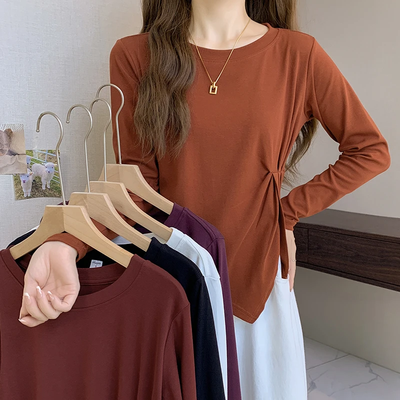 秋季上新设计感减龄开叉不规则显瘦穿搭休闲正肩T恤百搭长袖28039