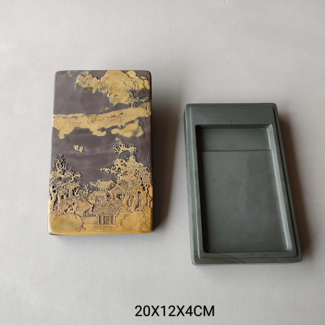 【加龙砚艺】攀枝花苴却砚文房四宝实用方形带盖山水砚台天然色彩