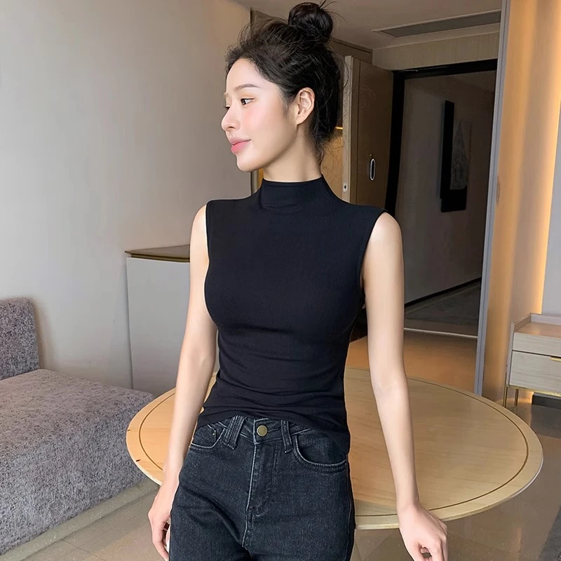 半高领针织背心女夏外穿2025新款内搭打底衫无袖紧身黑色吊带上衣
