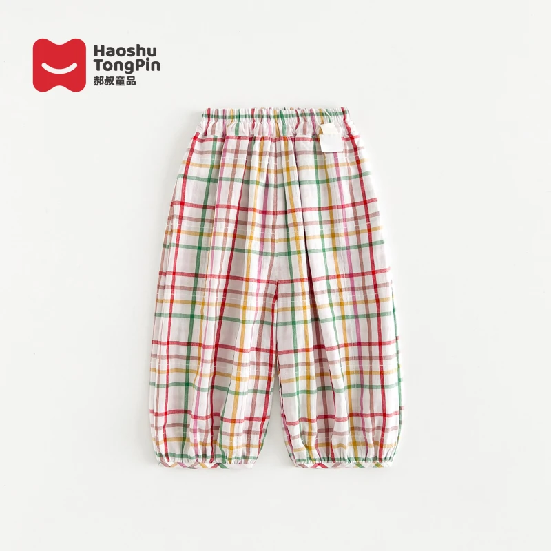 现货【百分百棉】郝叔童品夏季新款2025女童韩版棉布格子裤HP52102