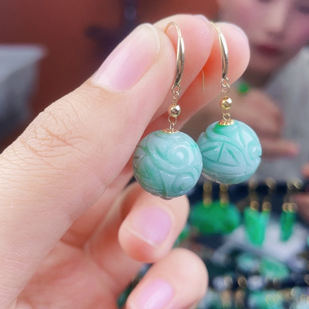 翡翠18K金镶嵌耳饰饰品