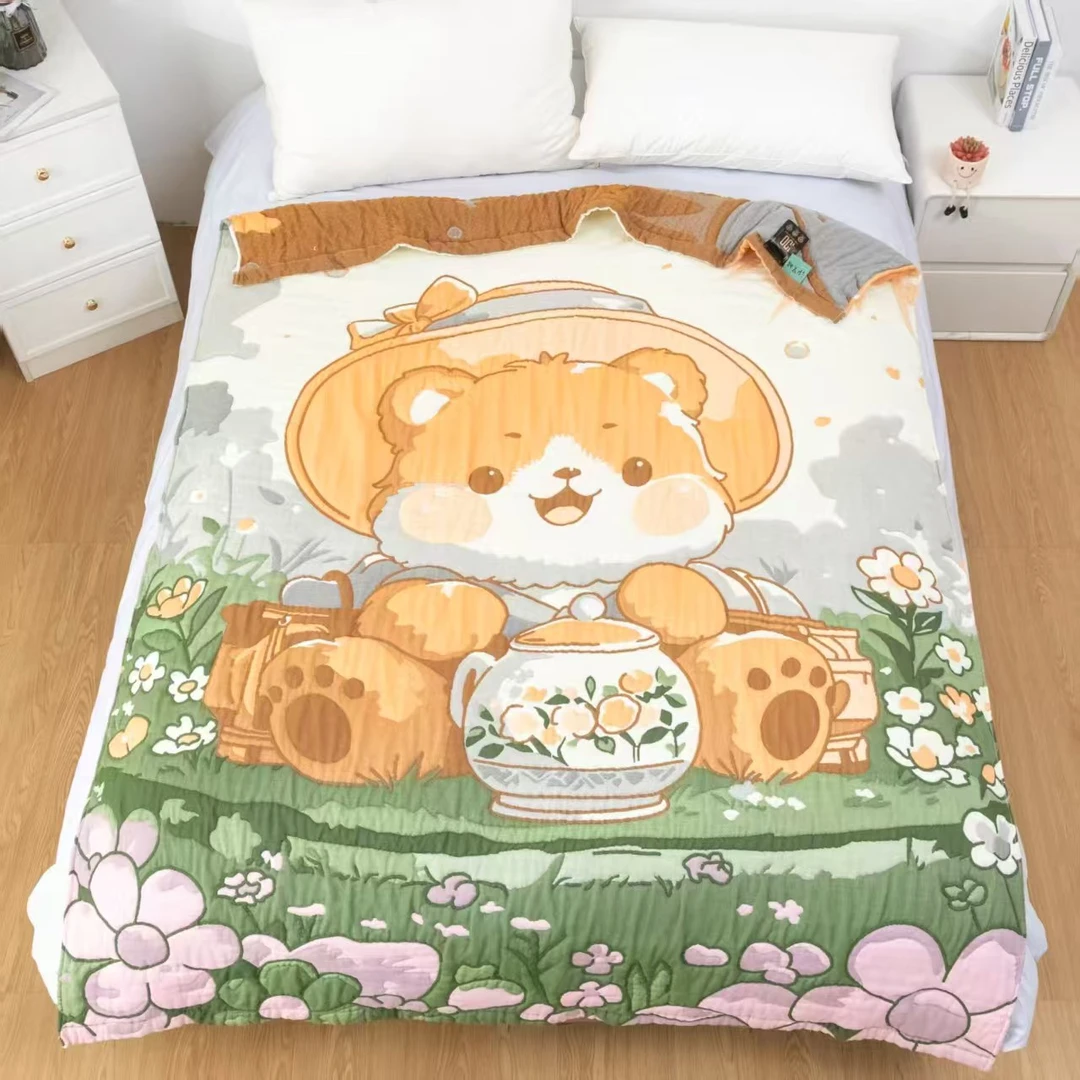 可爱卡通系列 加厚泡芙被 春秋 午睡盖毯 毛巾被 纱布