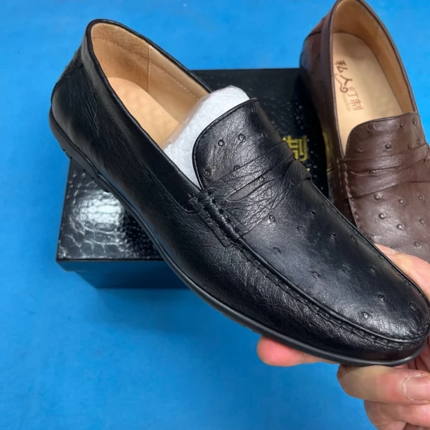 透气薄款一脚蹬圆头豆豆鞋乐福鞋时尚皮鞋商务男士黑色懒人鞋