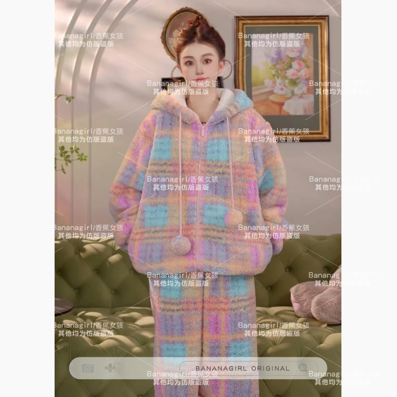 Bananagirl【甜奶起司】极寒女装秋冬季连帽格子外套时尚保暖可外穿