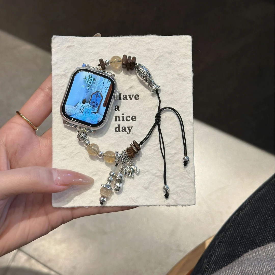 年年有余新中式天然石表带适用AppleWatch苹果S10手表带56789代SE