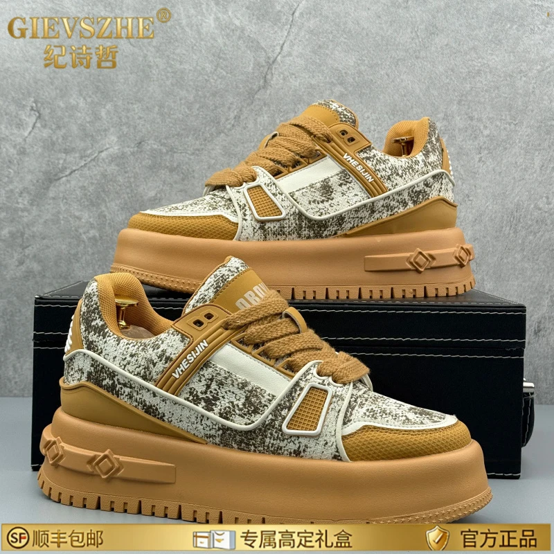 纪诗哲男鞋秋季新款厚底增高男板鞋时尚个性面包鞋百搭潮流休闲鞋