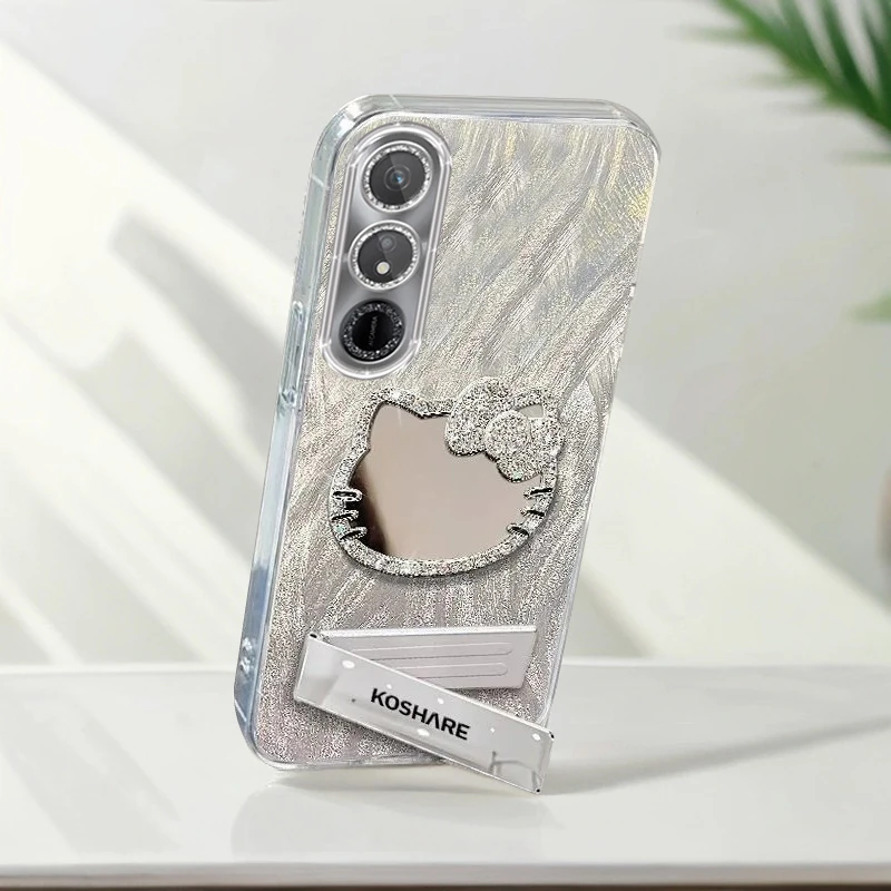 自带镜头膜华为Honor荣耀畅玩40手机壳镶钻kt猫镜子WDY-AN00全包