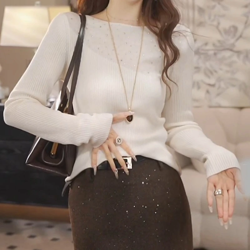 2025秋冬新款圆领烫钻流光风套头针织衫上衣LK2507627