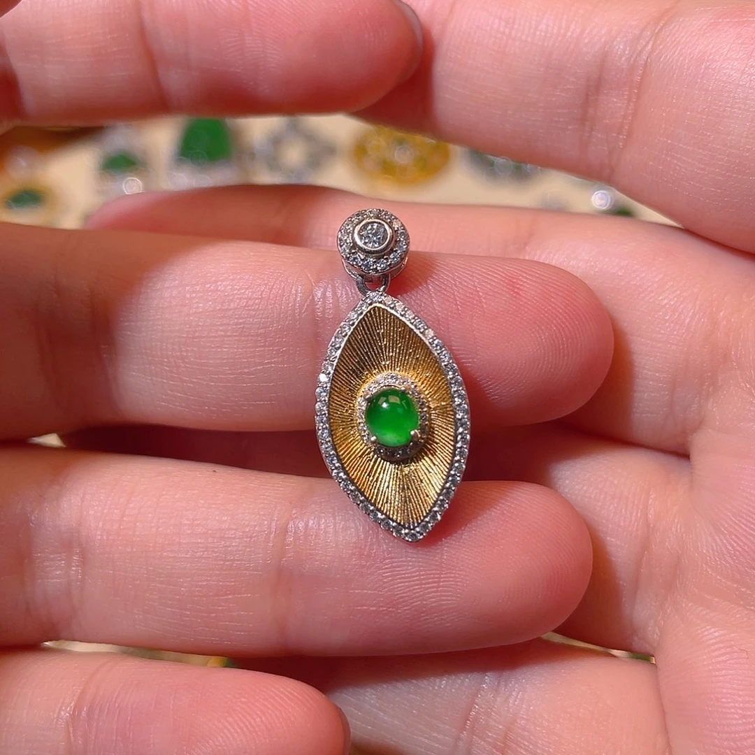 吊坠(不含链)银S925镶嵌翡翠