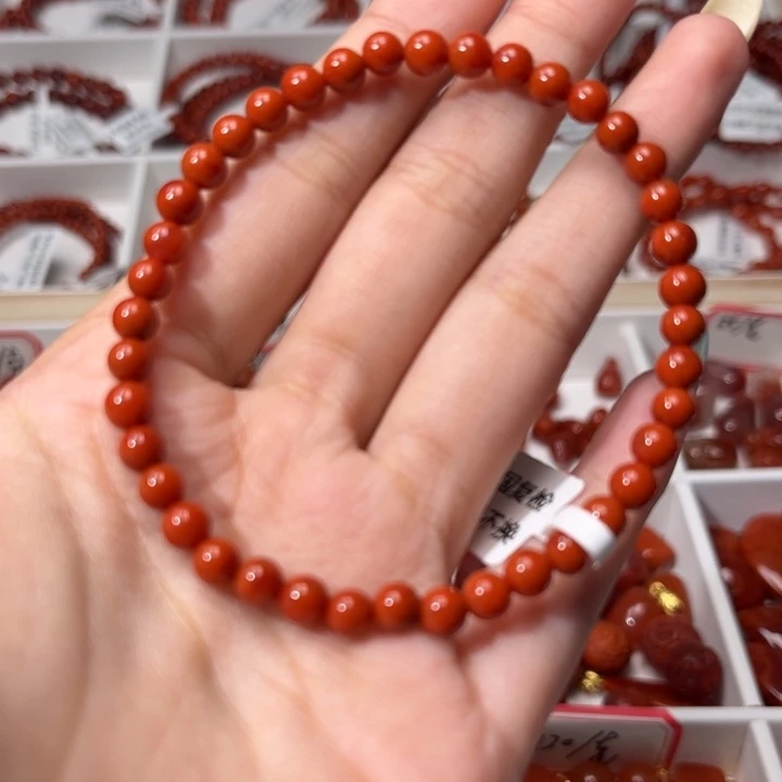 南红玛瑙未镶嵌手链满肉柿子红5mm