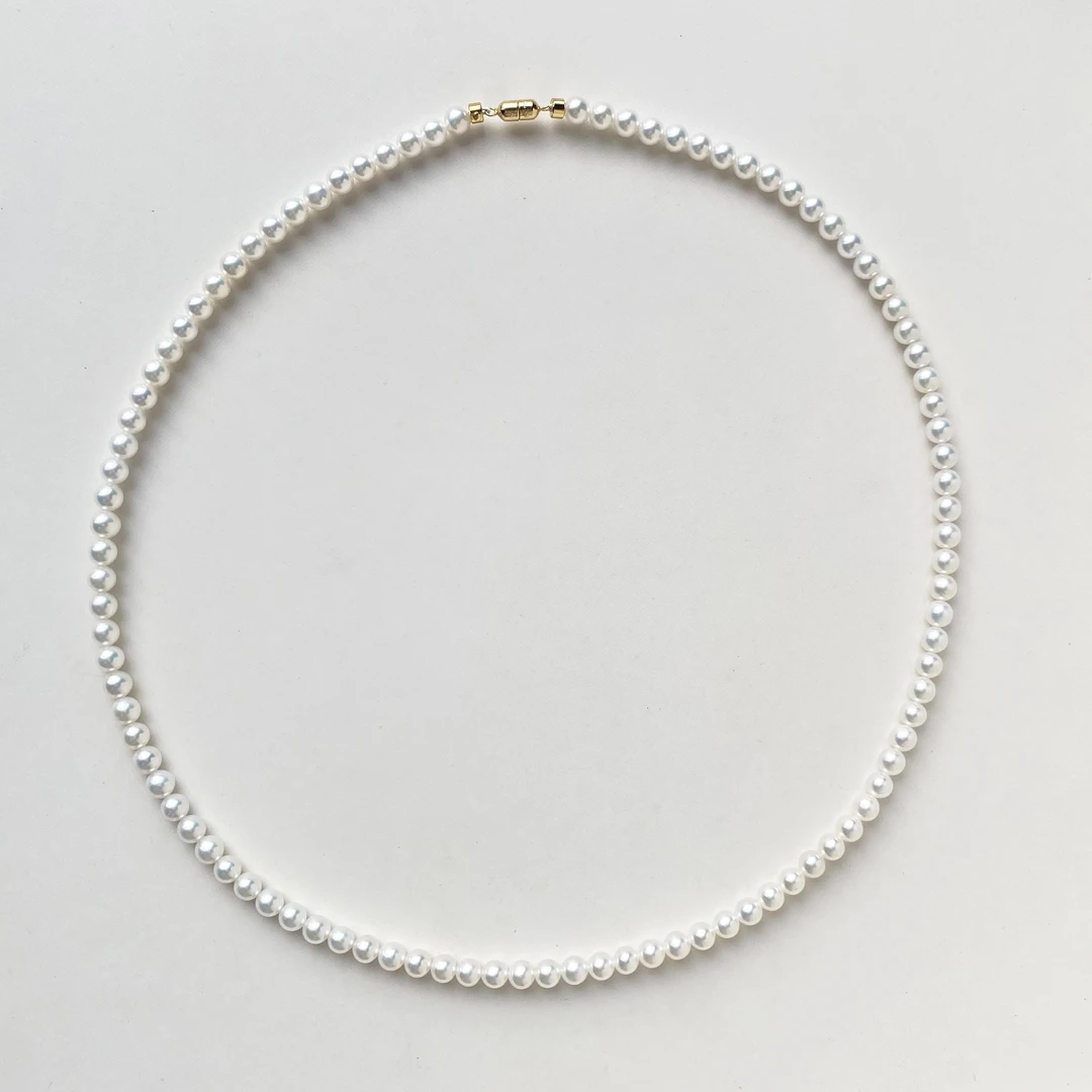 T44极光4-4.5mm天然淡水珍珠项链18K金磁吸扣女毛衣链气质百搭