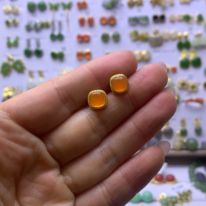 南红玛瑙银S925镶嵌耳饰