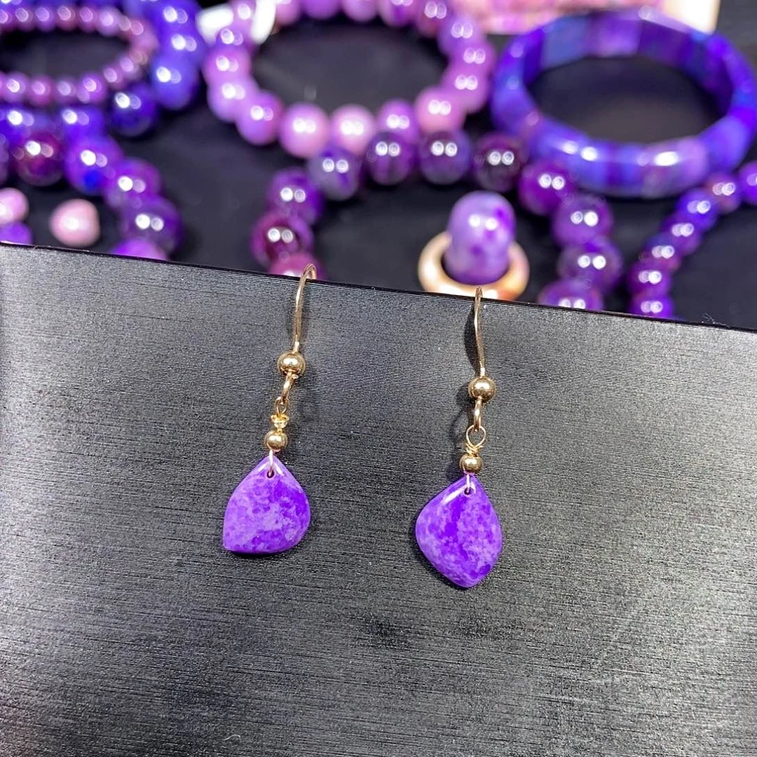 八***财苏纪石（舒俱来）14K金镶嵌南非舒俱来耳钩