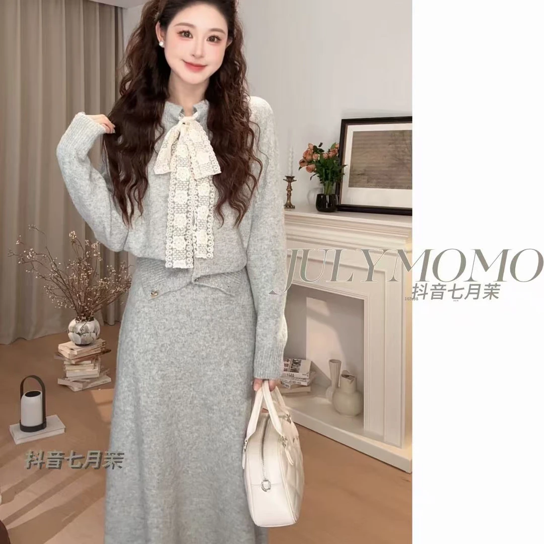 巨好看秋冬显瘦针织半身裙穿搭一整套高级感毛衣套装7103