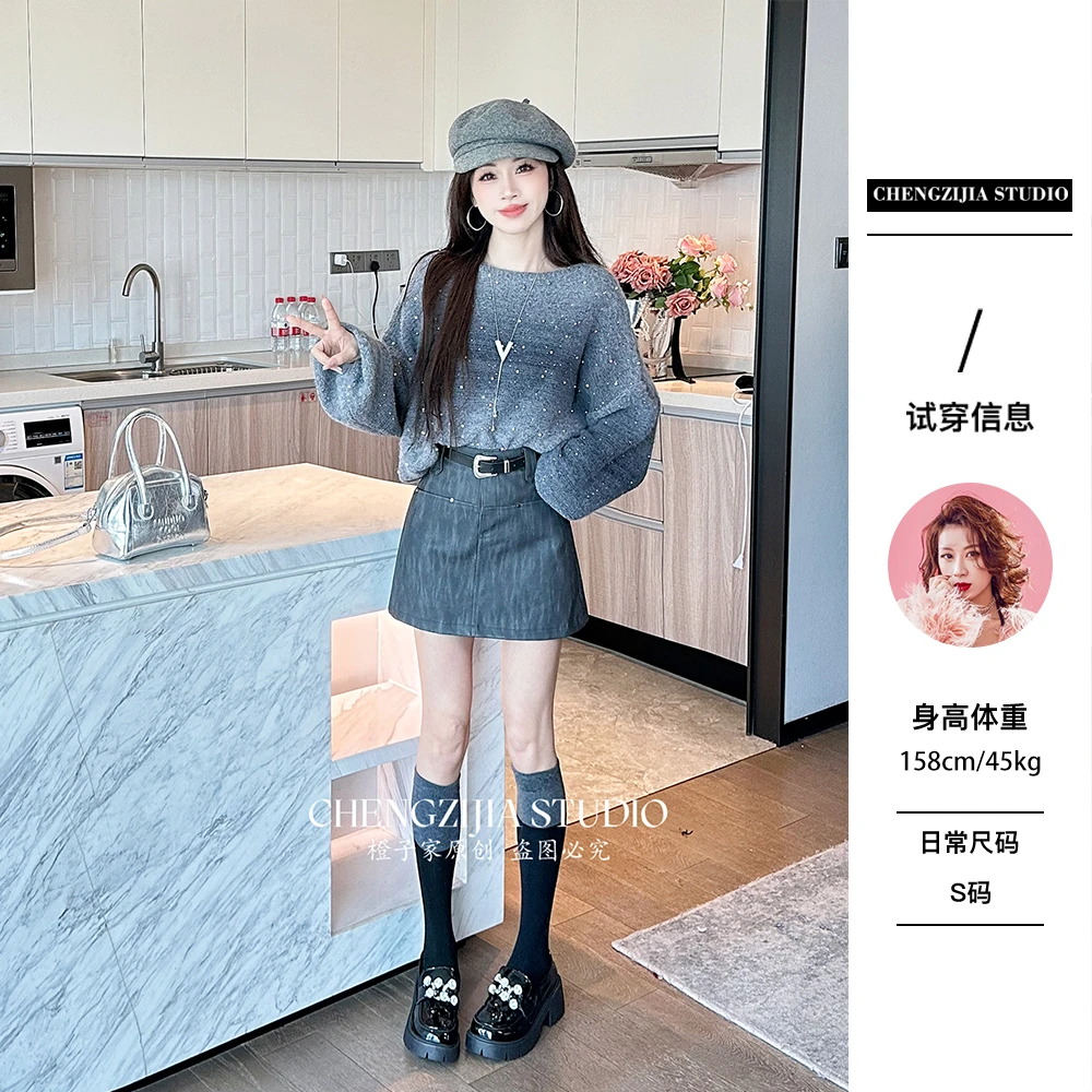 【裴诗婷】橙子·studio 【】MY00133带钻慵懒风渐变套头毛衣05