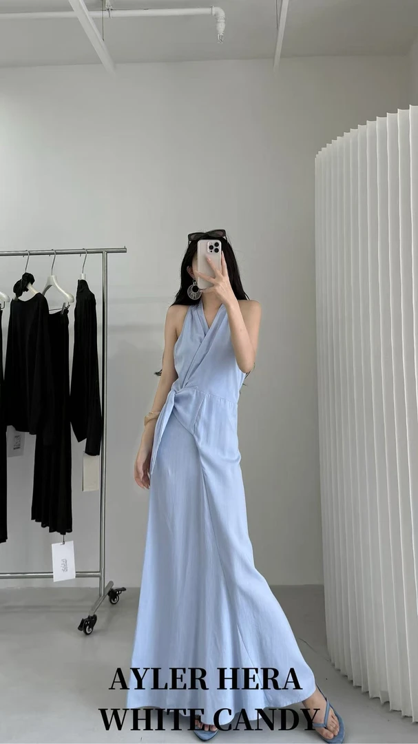 赫拉百分百天丝极简一片式绑带显瘦背心裙 H7382（福福）