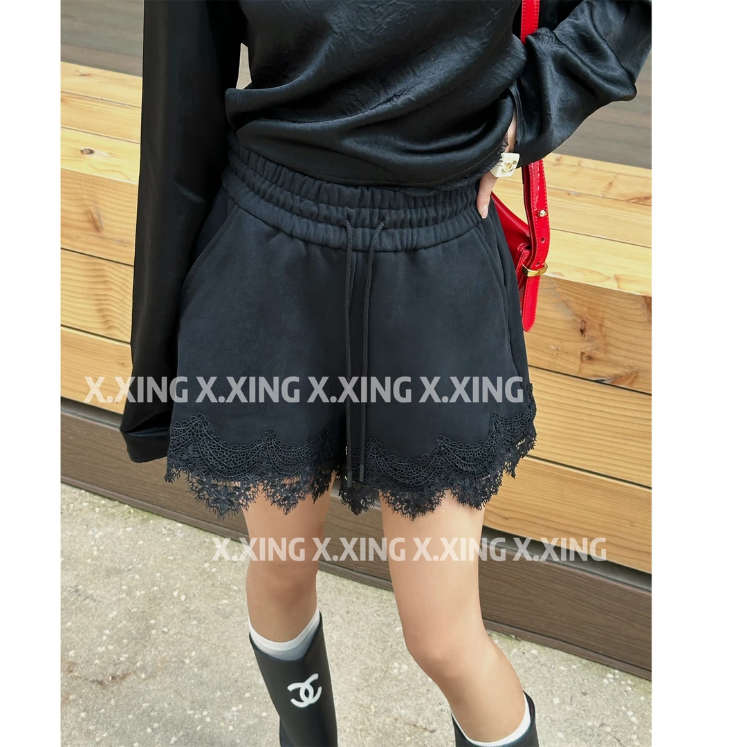 X.x.韩版春夏甜美蕾丝拼接短裤女高腰显瘦百搭时尚短裤C31-1028