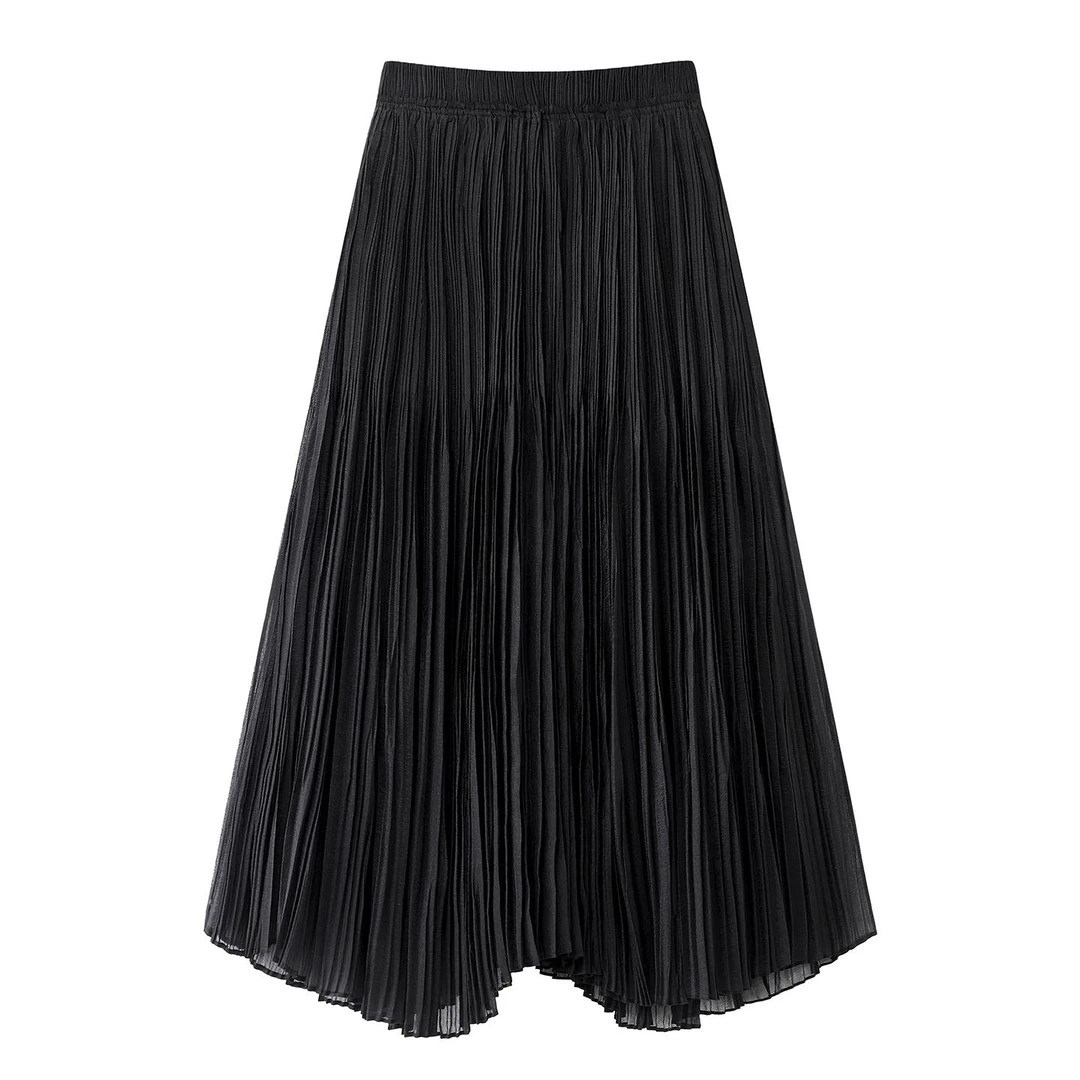 【艾家同款】2025冬季新品款不规则压褶裙黑色百褶网纱半身裙女4123