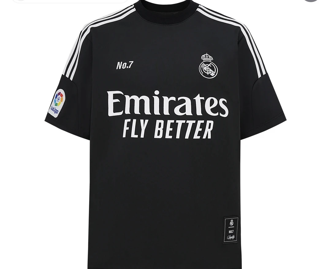 黑武士-圆领宽松潮牌美式刺绣重磅落肩-夏季T恤上衣黑色短袖男款