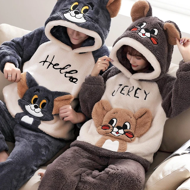 情侣睡衣秋冬珊瑚绒睡衣女式加厚丝绒冬季可爱卡通家装男套装