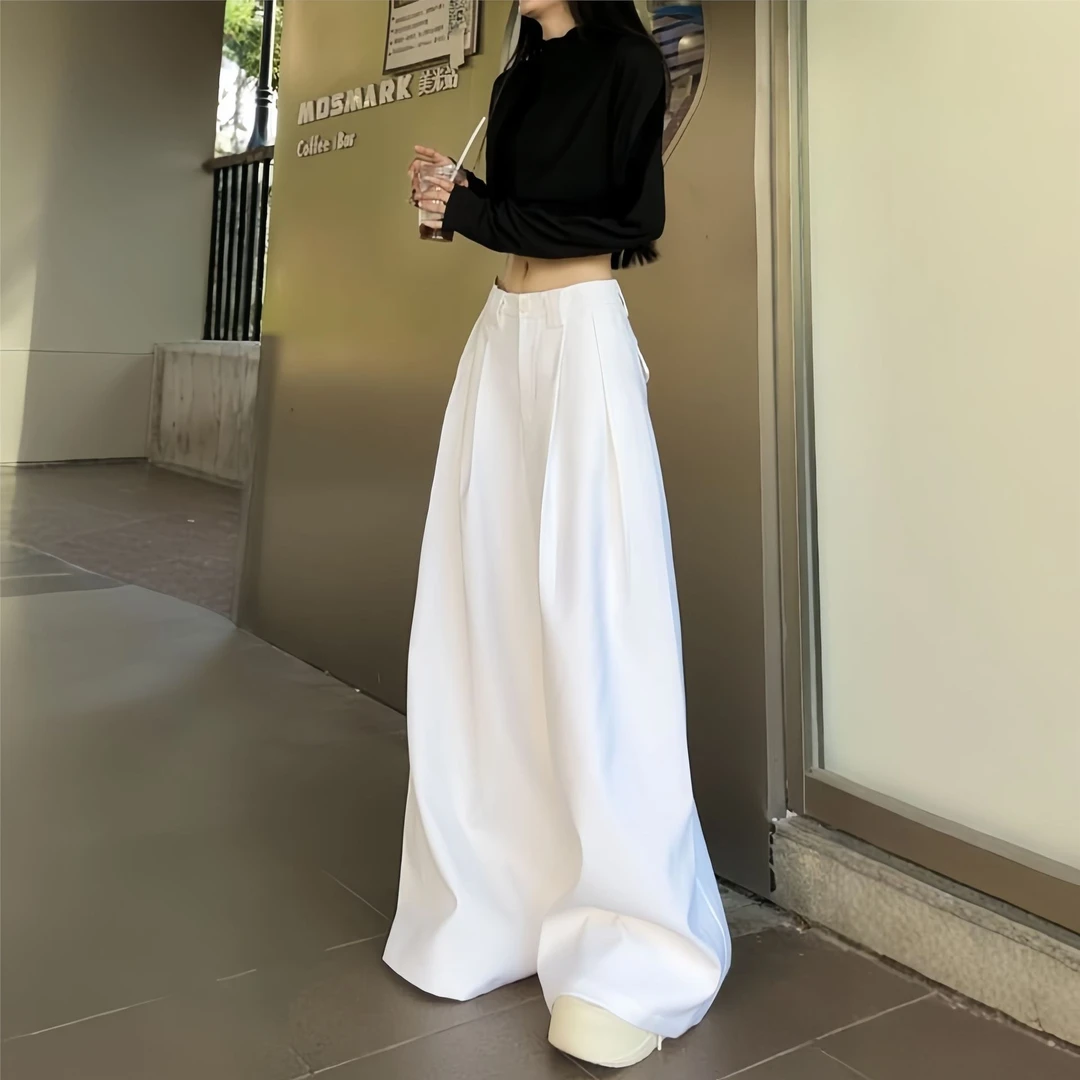 白色高腰夏季阔腿宽松垂感显瘦薄款百搭西装裤女2025夏季韩系风微