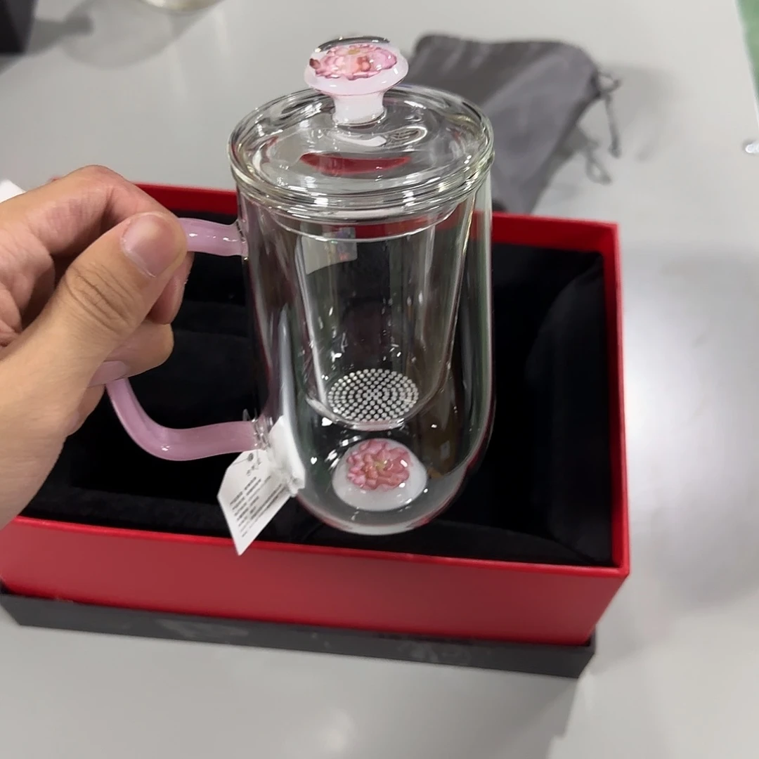 琉璃手工艺品优雅杯粉玛瑙粉海棠