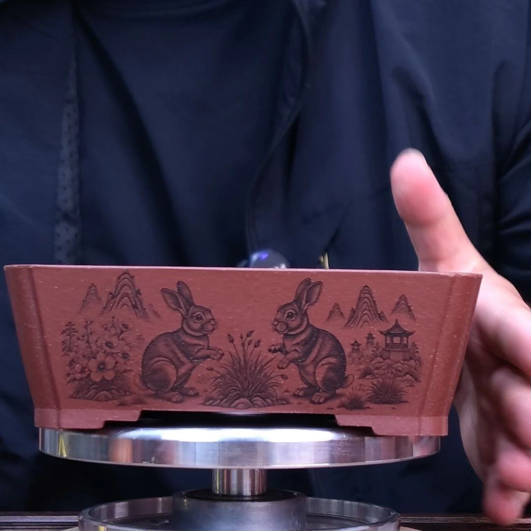 紫砂花盆同喜同喜