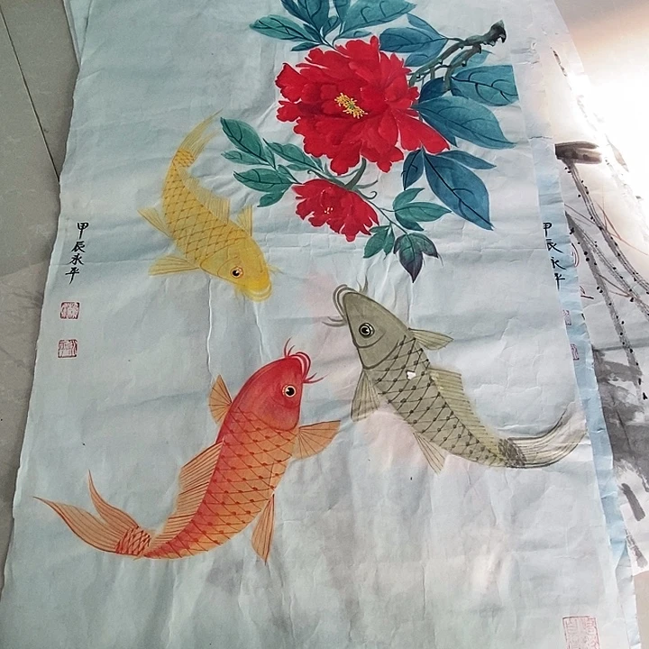 国画四尺三开手绘作品