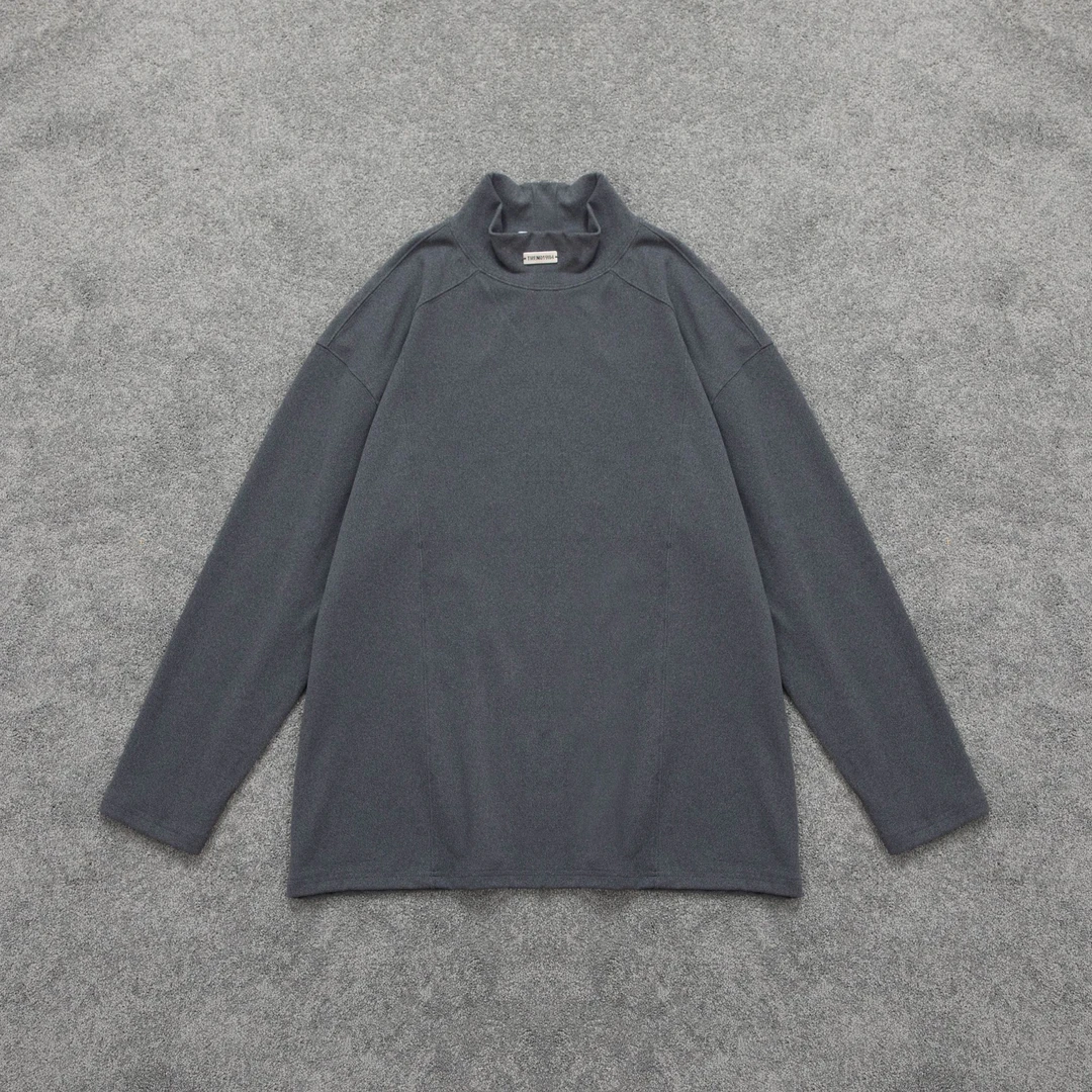 【金属刻字装饰】简约纯色半高领保暖德绒打底衫男长袖上衣2036