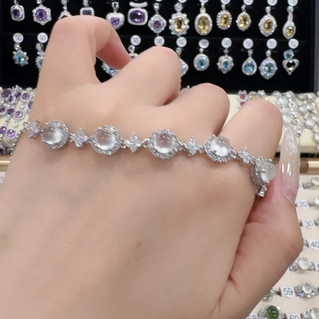 a***g银S925镶嵌蛇纹石玉手链