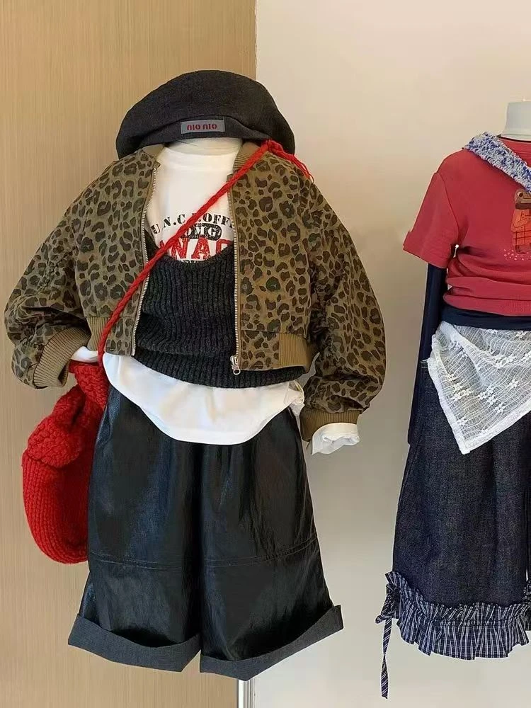 韩系穿搭女童外套秋装2025新款洋气时髦炸街女孩豹纹夹克网红上衣