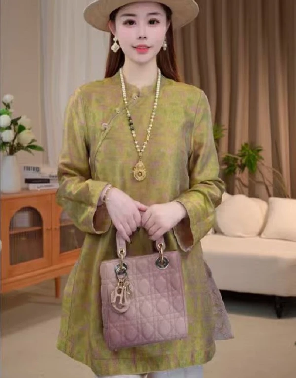 【彩麟宝相花】双面新款国风复古长袖奥黛小衫2025C7183-瑾玉杭锦仓