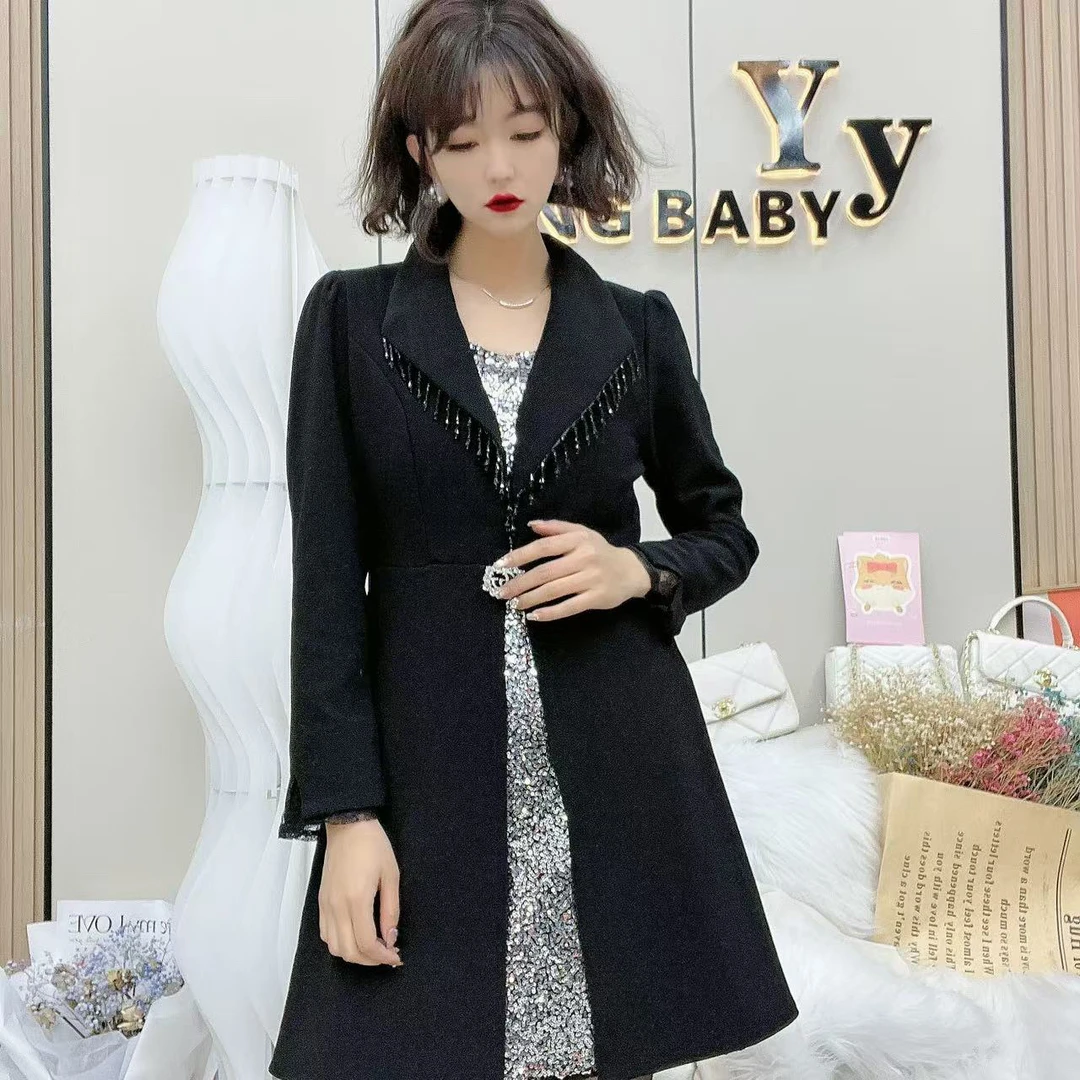 YY大码(晚宴会场)重工气质闪闪亮显瘦百搭名媛收腰连衣裙