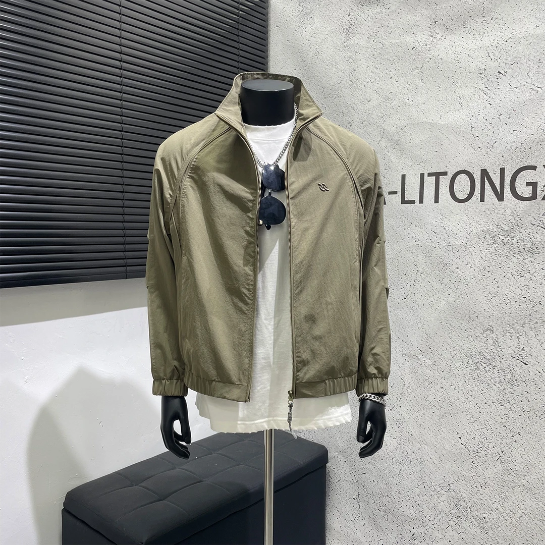 2025秋季新款高级感拼接工装立领夹克上衣潮牌痞帅男士休闲外套