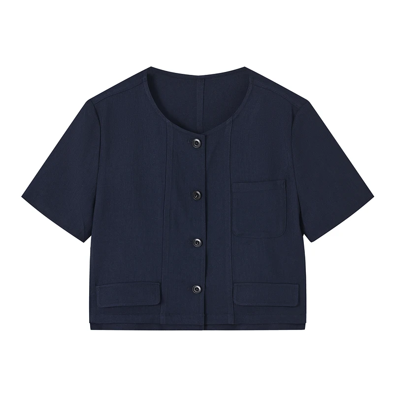 标记商场同款25新款藏青宽松直筒短款醋纤外套F2B5WT269F