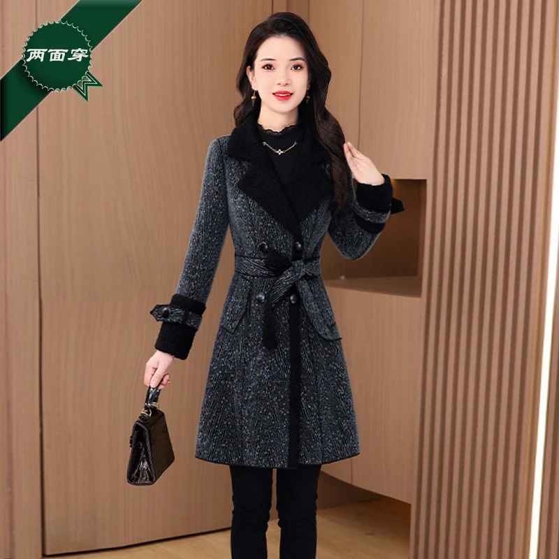 【两面穿】22446梦晚冬季新款优雅气质时尚休闲修身显瘦毛呢外套