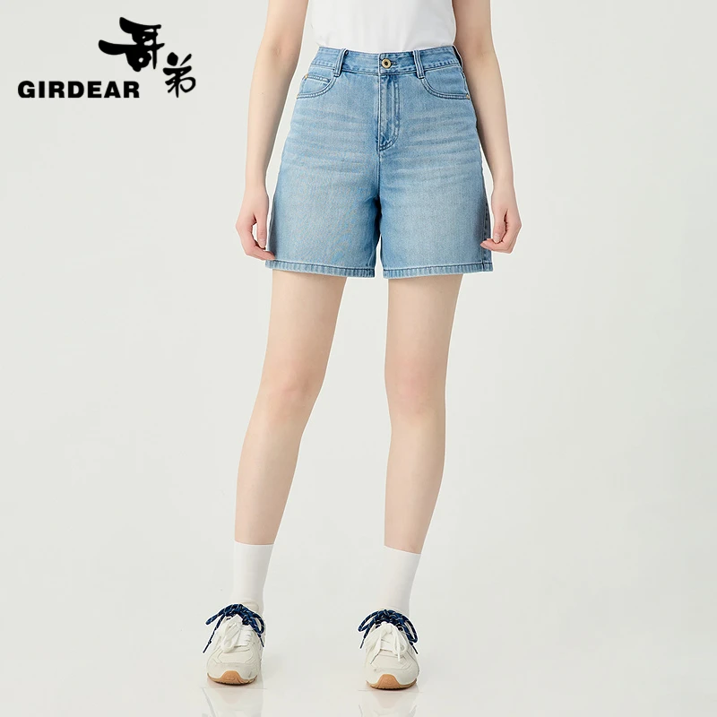 GIRDEAR/哥弟时尚显瘦直筒女士潮感百搭牛仔老爹中短裤 110003