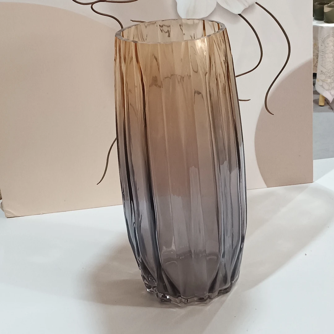创意透明彩色竖棱玻璃花瓶大号水养鲜花客厅装饰花瓶