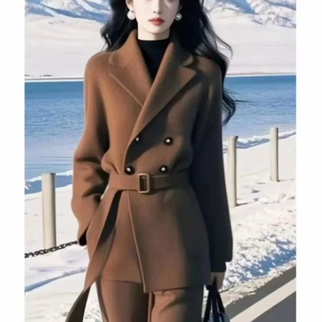 【赠运费险】2025秋冬季高级气质新款女装香风毛呢外套阔腿裤两件套