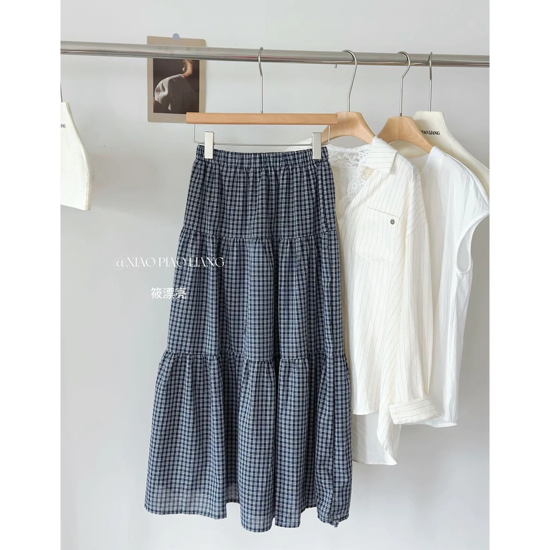 学院风休闲少女时尚高腰韩版格子半身裙6403-2#0.1